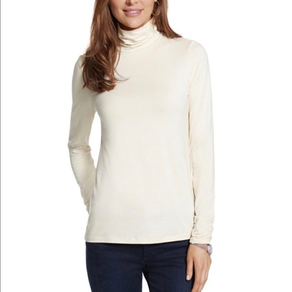 Chico's Felicity Smooth Long Sleeve Turtleneck Top in Cream